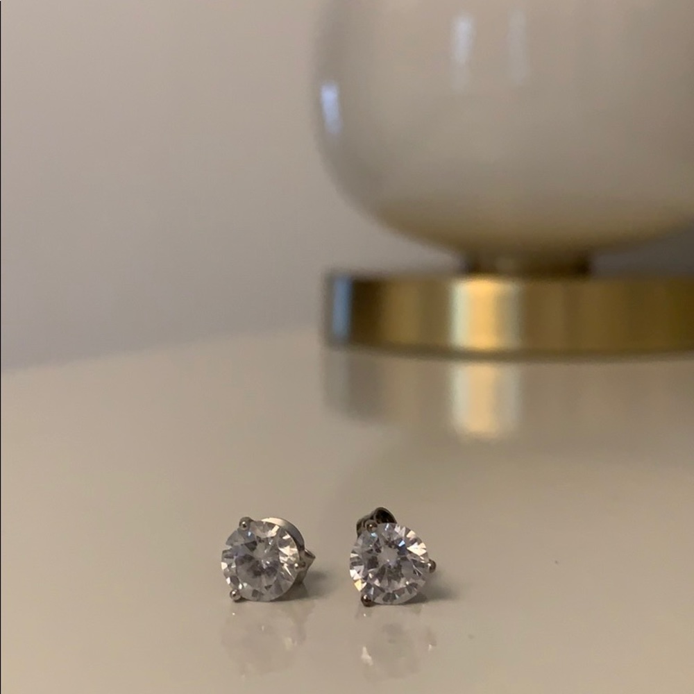 Sterling silver CZ solitaire stud earrings